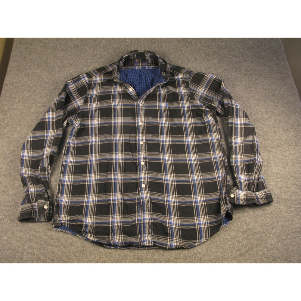 Ralph Lauren Plaid Button Down Shirt Men's XL Blue‎ White Gingham Lined #2005
